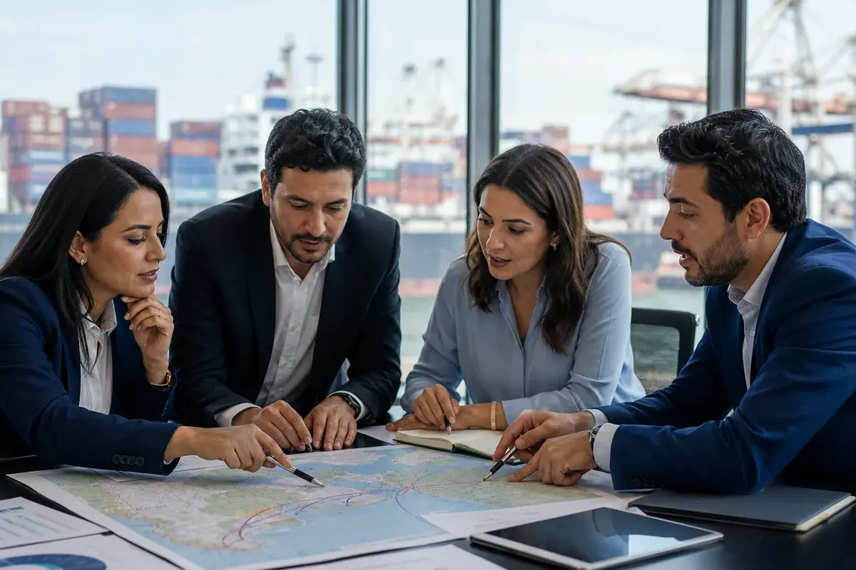 Equipo profesional analizando una operación logística